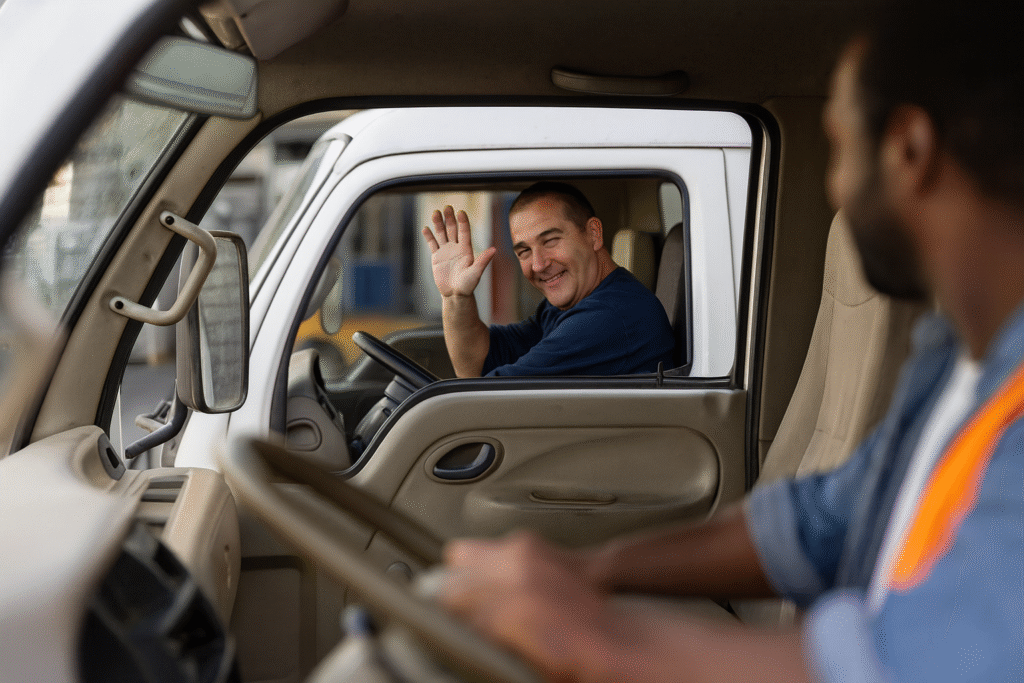 truck drivers, owner operators greeting each other
