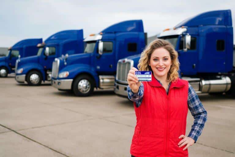 Female driver holding a CDL