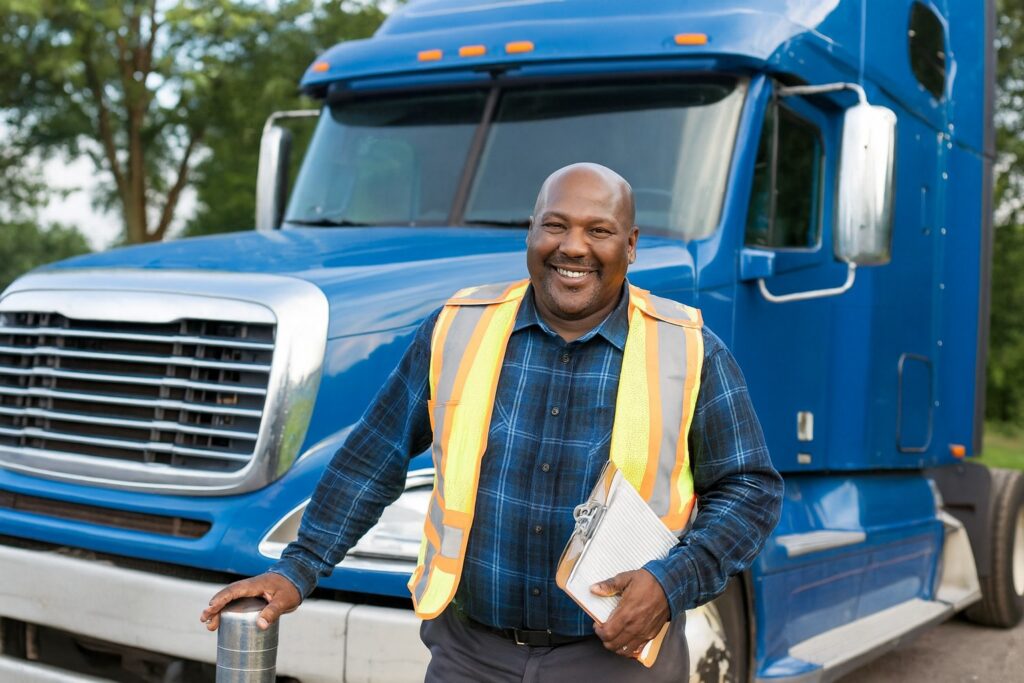 owner operator standing in front of his truck