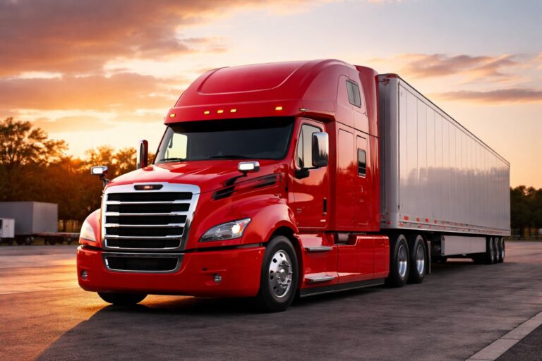 Red semi truck on highway cover image for CDL license requirements in Massachusetts